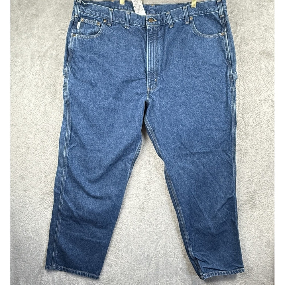 Carhartt Jeans Mens 48X32 Blue Denim Relaxed Fit Workwear 100% Cotton‎ Logo